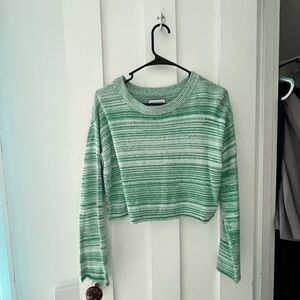 Arizona Jean Company Green and White Striped Sweater